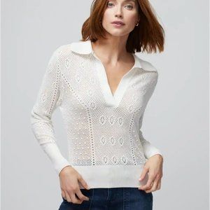 Stitchy V-Neck Polo Collar Pullover Medium